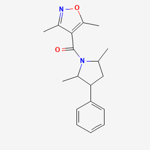 molecular formula C18H22N2O2 B7621660 (3,5-Dimethyl-1,2-oxazol-4-yl)-(2,5-dimethyl-3-phenylpyrrolidin-1-yl)methanone 