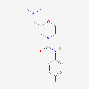 molecular formula C14H20FN3O2 B7621727 2-[(dimethylamino)methyl]-N-(4-fluorophenyl)morpholine-4-carboxamide 