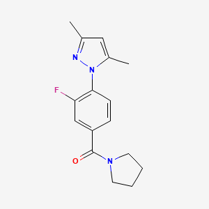 molecular formula C16H18FN3O B7622438 [4-(3,5-Dimethylpyrazol-1-yl)-3-fluorophenyl]-pyrrolidin-1-ylmethanone 