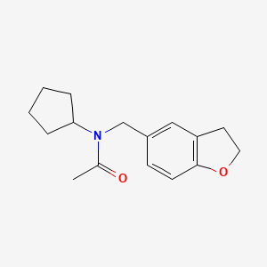 molecular formula C16H21NO2 B7622480 N-cyclopentyl-N-(2,3-dihydro-1-benzofuran-5-ylmethyl)acetamide 