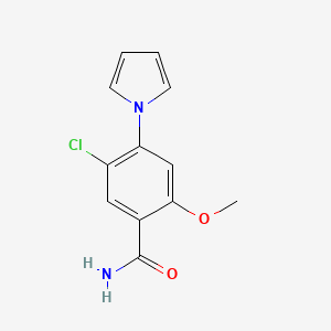 molecular formula C12H11ClN2O2 B7622538 5-Chloro-2-methoxy-4-pyrrol-1-ylbenzamide 