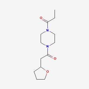 molecular formula C13H22N2O3 B7623008 1-[4-[2-(Oxolan-2-yl)acetyl]piperazin-1-yl]propan-1-one 