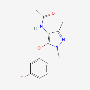 molecular formula C13H14FN3O2 B7623071 N-[5-(3-fluorophenoxy)-1,3-dimethylpyrazol-4-yl]acetamide 