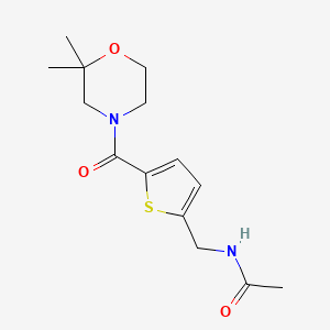 molecular formula C14H20N2O3S B7623126 N-[[5-(2,2-dimethylmorpholine-4-carbonyl)thiophen-2-yl]methyl]acetamide 