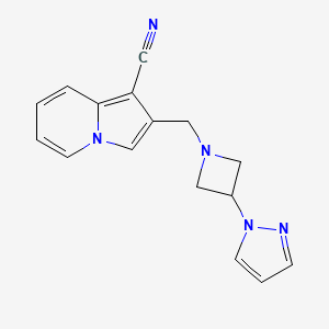 molecular formula C16H15N5 B7623177 2-[(3-Pyrazol-1-ylazetidin-1-yl)methyl]indolizine-1-carbonitrile 