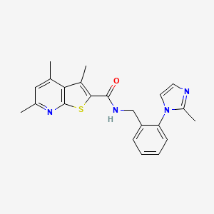 3,4,6-trimethyl-N-[[2-(2-methylimidazol-1-yl)phenyl]methyl]thieno[2,3-b]pyridine-2-carboxamide