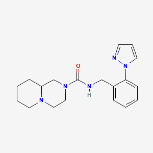 molecular formula C19H25N5O B7623344 N-[(2-pyrazol-1-ylphenyl)methyl]-1,3,4,6,7,8,9,9a-octahydropyrido[1,2-a]pyrazine-2-carboxamide 