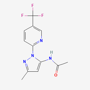 molecular formula C12H11F3N4O B7623549 N-[5-methyl-2-[5-(trifluoromethyl)pyridin-2-yl]pyrazol-3-yl]acetamide 