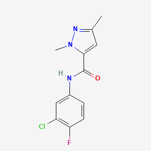 molecular formula C12H11ClFN3O B7623875 N-(3-chloro-4-fluorophenyl)-2,5-dimethylpyrazole-3-carboxamide 