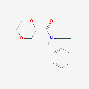 molecular formula C15H19NO3 B7623890 N-(1-phenylcyclobutyl)-1,4-dioxane-2-carboxamide 