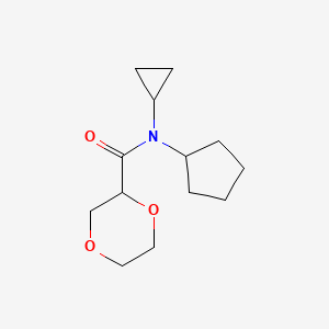 molecular formula C13H21NO3 B7623893 N-cyclopentyl-N-cyclopropyl-1,4-dioxane-2-carboxamide 