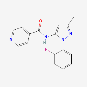 molecular formula C16H13FN4O B7623950 N-[2-(2-fluorophenyl)-5-methylpyrazol-3-yl]pyridine-4-carboxamide 