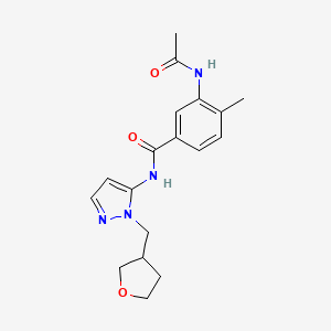 molecular formula C18H22N4O3 B7623954 3-acetamido-4-methyl-N-[2-(oxolan-3-ylmethyl)pyrazol-3-yl]benzamide 