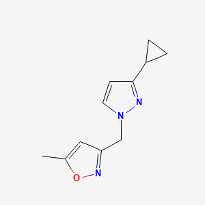 molecular formula C11H13N3O B7624351 3-[(3-Cyclopropylpyrazol-1-yl)methyl]-5-methyl-1,2-oxazole 