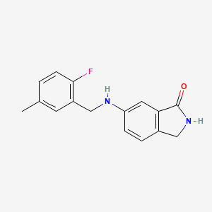 molecular formula C16H15FN2O B7624560 6-[(2-Fluoro-5-methylphenyl)methylamino]-2,3-dihydroisoindol-1-one 