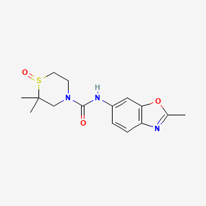 2,2-dimethyl-N-(2-methyl-1,3-benzoxazol-6-yl)-1-oxo-1,4-thiazinane-4-carboxamide