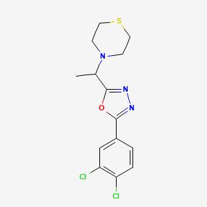 molecular formula C14H15Cl2N3OS B7624791 2-(3,4-Dichlorophenyl)-5-(1-thiomorpholin-4-ylethyl)-1,3,4-oxadiazole 