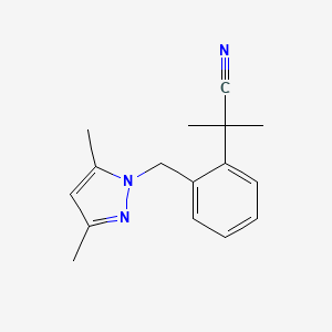 molecular formula C16H19N3 B7624804 2-[2-[(3,5-Dimethylpyrazol-1-yl)methyl]phenyl]-2-methylpropanenitrile 