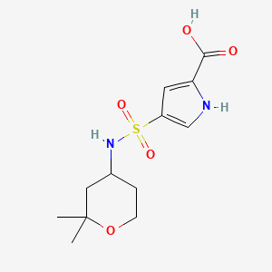 molecular formula C12H18N2O5S B7625237 4-[(2,2-dimethyloxan-4-yl)sulfamoyl]-1H-pyrrole-2-carboxylic acid 