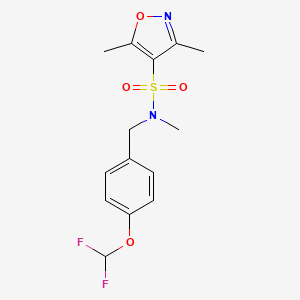 molecular formula C14H16F2N2O4S B7625338 N-[[4-(difluoromethoxy)phenyl]methyl]-N,3,5-trimethyl-1,2-oxazole-4-sulfonamide 