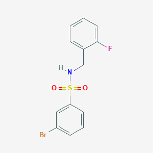 molecular formula C13H11BrFNO2S B7625406 3-bromo-N-[(2-fluorophenyl)methyl]benzenesulfonamide 