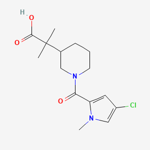 molecular formula C15H21ClN2O3 B7625435 2-[1-(4-Chloro-1-methylpyrrole-2-carbonyl)piperidin-3-yl]-2-methylpropanoic acid 