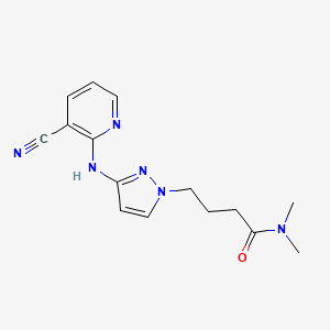 molecular formula C15H18N6O B7626074 4-[3-[(3-cyanopyridin-2-yl)amino]pyrazol-1-yl]-N,N-dimethylbutanamide 