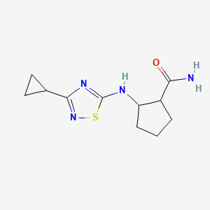 molecular formula C11H16N4OS B7626081 2-[(3-Cyclopropyl-1,2,4-thiadiazol-5-yl)amino]cyclopentane-1-carboxamide 