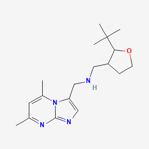 molecular formula C18H28N4O B7626125 1-(2-tert-butyloxolan-3-yl)-N-[(5,7-dimethylimidazo[1,2-a]pyrimidin-3-yl)methyl]methanamine 