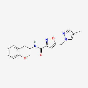 molecular formula C18H18N4O3 B7626177 N-(3,4-dihydro-2H-chromen-3-yl)-5-[(4-methylpyrazol-1-yl)methyl]-1,2-oxazole-3-carboxamide 