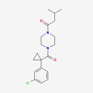 molecular formula C19H25ClN2O2 B7626239 1-[4-[1-(3-Chlorophenyl)cyclopropanecarbonyl]piperazin-1-yl]-3-methylbutan-1-one 