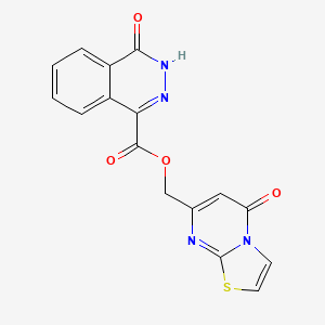 molecular formula C16H10N4O4S B7626282 (5-oxo-[1,3]thiazolo[3,2-a]pyrimidin-7-yl)methyl 4-oxo-3H-phthalazine-1-carboxylate 