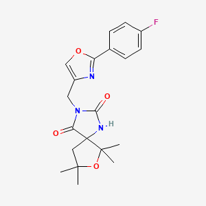 molecular formula C20H22FN3O4 B7626315 3-[[2-(4-Fluorophenyl)-1,3-oxazol-4-yl]methyl]-6,6,8,8-tetramethyl-7-oxa-1,3-diazaspiro[4.4]nonane-2,4-dione 