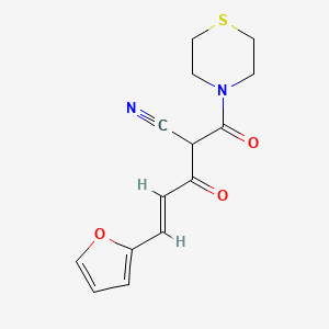 (E)-5-(furan-2-yl)-3-oxo-2-(thiomorpholine-4-carbonyl)pent-4-enenitrile