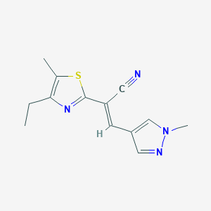 (E)-2-(4-ethyl-5-methyl-1,3-thiazol-2-yl)-3-(1-methylpyrazol-4-yl)prop-2-enenitrile