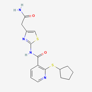 molecular formula C16H18N4O2S2 B7626443 N-[4-(2-amino-2-oxoethyl)-1,3-thiazol-2-yl]-2-cyclopentylsulfanylpyridine-3-carboxamide 