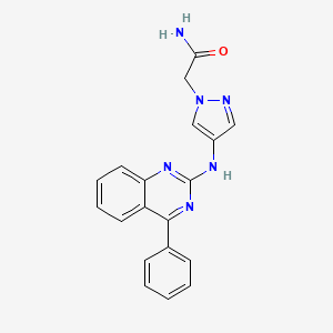 molecular formula C19H16N6O B7626481 2-[4-[(4-Phenylquinazolin-2-yl)amino]pyrazol-1-yl]acetamide 