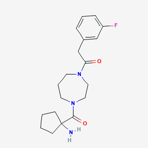 molecular formula C19H26FN3O2 B7626645 1-[4-(1-Aminocyclopentanecarbonyl)-1,4-diazepan-1-yl]-2-(3-fluorophenyl)ethanone 