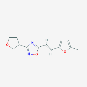 molecular formula C13H14N2O3 B7626698 5-[(E)-2-(5-methylfuran-2-yl)ethenyl]-3-(oxolan-3-yl)-1,2,4-oxadiazole 