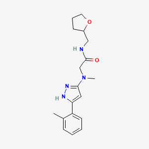 2-[methyl-[5-(2-methylphenyl)-1H-pyrazol-3-yl]amino]-N-(oxolan-2-ylmethyl)acetamide