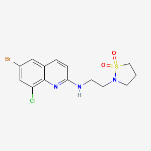 molecular formula C14H15BrClN3O2S B7626998 6-bromo-8-chloro-N-[2-(1,1-dioxo-1,2-thiazolidin-2-yl)ethyl]quinolin-2-amine 