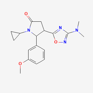 molecular formula C18H22N4O3 B7627108 1-Cyclopropyl-4-[3-(dimethylamino)-1,2,4-oxadiazol-5-yl]-5-(3-methoxyphenyl)pyrrolidin-2-one 