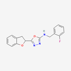 molecular formula C17H14FN3O2 B7627119 5-(2,3-dihydro-1-benzofuran-2-yl)-N-[(2-fluorophenyl)methyl]-1,3,4-oxadiazol-2-amine 