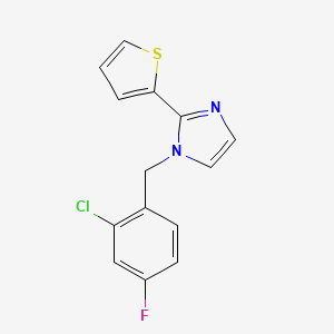 molecular formula C14H10ClFN2S B7627127 1-[(2-Chloro-4-fluorophenyl)methyl]-2-thiophen-2-ylimidazole 