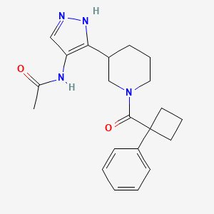 molecular formula C21H26N4O2 B7627140 N-[5-[1-(1-phenylcyclobutanecarbonyl)piperidin-3-yl]-1H-pyrazol-4-yl]acetamide 