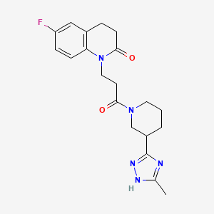 molecular formula C20H24FN5O2 B7627213 6-fluoro-1-[3-[3-(5-methyl-1H-1,2,4-triazol-3-yl)piperidin-1-yl]-3-oxopropyl]-3,4-dihydroquinolin-2-one 