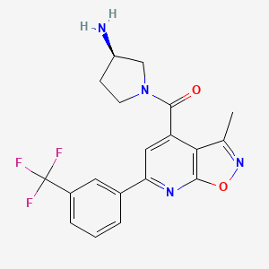 molecular formula C19H17F3N4O2 B7627335 [(3R)-3-aminopyrrolidin-1-yl]-[3-methyl-6-[3-(trifluoromethyl)phenyl]-[1,2]oxazolo[5,4-b]pyridin-4-yl]methanone 