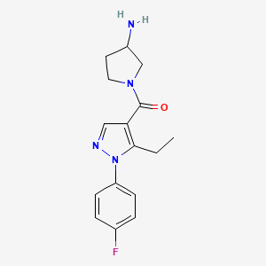 molecular formula C16H19FN4O B7627348 (3-Aminopyrrolidin-1-yl)-[5-ethyl-1-(4-fluorophenyl)pyrazol-4-yl]methanone 