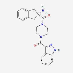 molecular formula C22H23N5O2 B7627360 [4-(2-amino-1,3-dihydroindene-2-carbonyl)piperazin-1-yl]-(1H-indazol-3-yl)methanone 