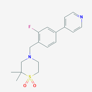 molecular formula C18H21FN2O2S B7627442 4-[(2-Fluoro-4-pyridin-4-ylphenyl)methyl]-2,2-dimethyl-1,4-thiazinane 1,1-dioxide 